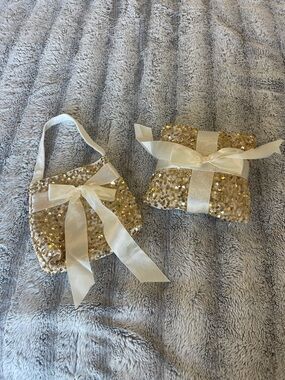 WEDDING — GOLD SEQUIN FLOWER GIRL BAG AND RING BEARER PILLOW